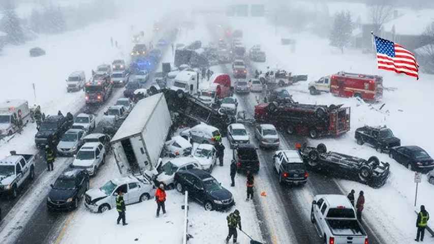 Collision en chaîne aux États‑Unis, 45 véhicules impliqués — la tempête de neige provoque le chaos